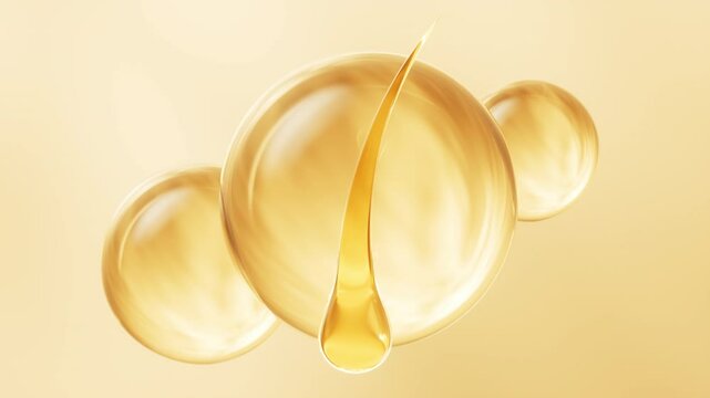 Hair and transparent golden bubbles, 3d rendering.