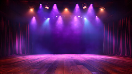 Empty Stage With Purple Lights and Smoke