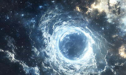 graphics of space, planets, and astronauts on a white background.