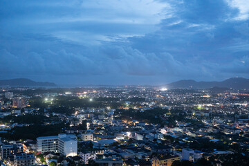 City night time of landscape at Khao Rang Viewpoint of Phuket city, Phuket province, Thailand