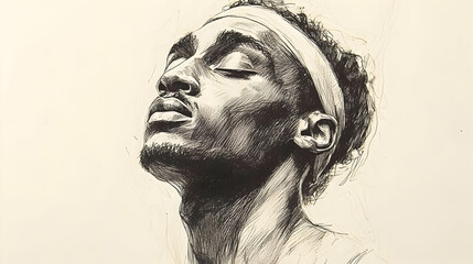 Pen and Ink Portrait of a Young Man with Closed Eyes