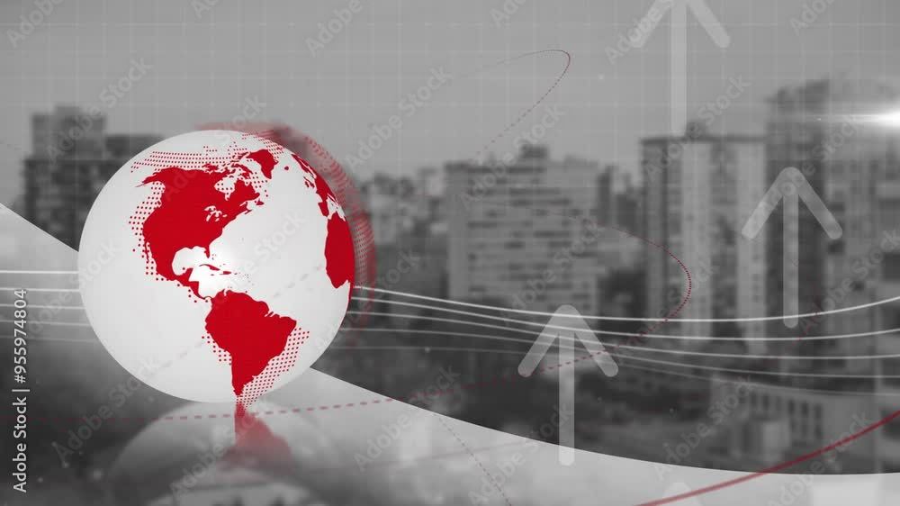 Aufkleber global data flow and growth animation over cityscape background