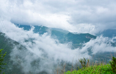 Erlang Mountain cloudy mountain forest scenery beside National Highway 318 of Sichuan-Tibet Highway