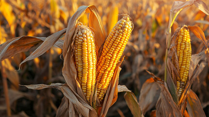 Corn Cobs in Corn Plantation Field