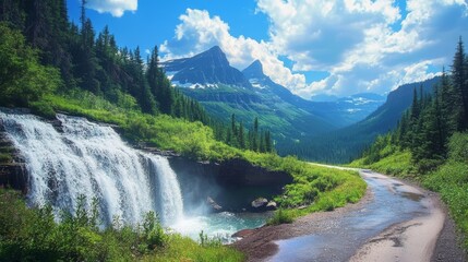 Waterfalls by roadside on Glacier NP's Going-to-the-Sun Road, Montana