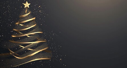 Obraz premium Modern minimalistic background with black and gold color, Christmas decoration elements like snowflakes and baubles