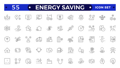 Energy Saving outline icon set with conservation, reduce waste, consumption, management, efficiency, gas emission and green house. Eco related icons Energy Costs, Power ConsumptionGreen House 
