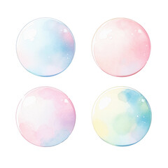 Watercolor Set of Bubbles, Pastel Colors, Paper Texture