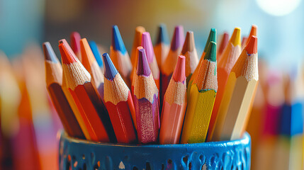 back to school, colorful paint pencils in one place