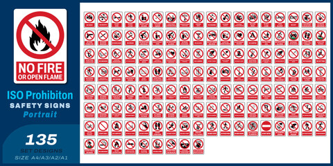 135 set ISO prohibition safety signs v74_no fire or open flame size a4/a3/a2/a1	
