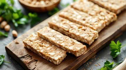 Homemade Peanut Butter Bars on a Wooden Cutting Board