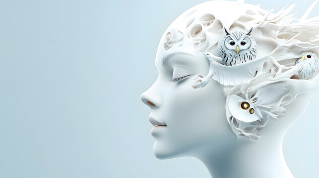 Chronotype owl and lark symbols overlaid on a human head