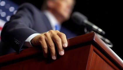Fototapeta premium Politician’s Hand on Podium During Speech at Event