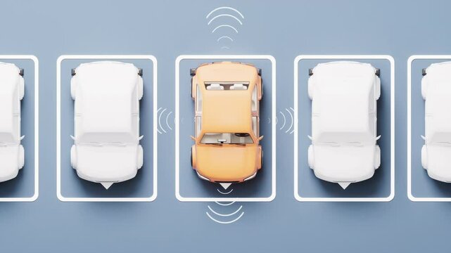 The car is parking automatically in a parking lot, 3d rendering.