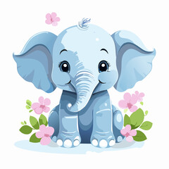 Naklejka premium Elephant Cute Small Cartoon Baby Animal Character 