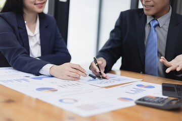 Team of businesswoman working together with analysis report chart in office.