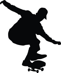 Skateboard player silhouette illustration. People posing while skateboarding.