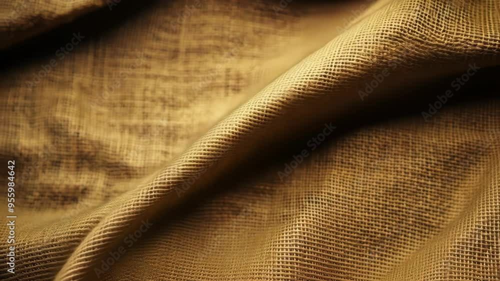 Poster exploring the texture and weave of burlap fabric close-up in natural light