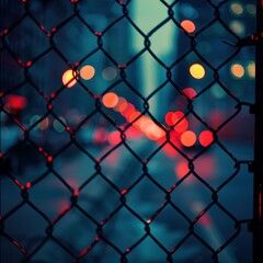 Red lights through a fence