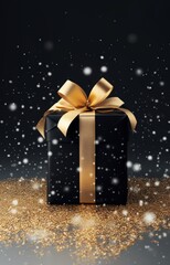 Black gift box with gold ribbon