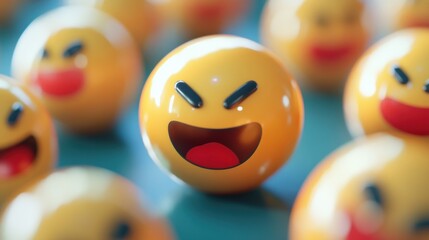 3D rendering of happy and laughing emoticons