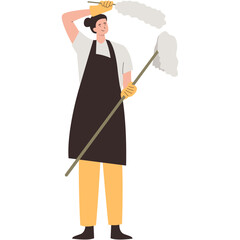 House Cleaning Person Character Isolated on White Background, Flat Vector Graphic.
