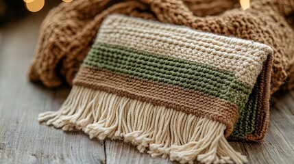 Obraz premium Create a Stylish Boho-Inspired Crochet Phone Wallet with Olive and Tan Tones: Perfect for Fashionable Decor or as a Unique Poster for Trendy Interiors!