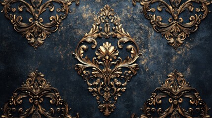 Golden Ornament on Dark Blue Background