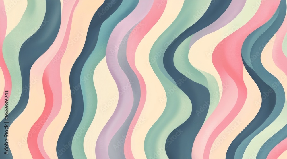 Poster seamless pattern of wavy lines in pastel colors, creating a dancing optical illusion