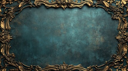 Ornate Golden Frame on a Teal Background