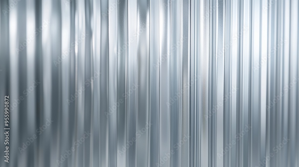 Poster a silver metal railing with a pattern of lines. the railing is very shiny and reflective. the image 