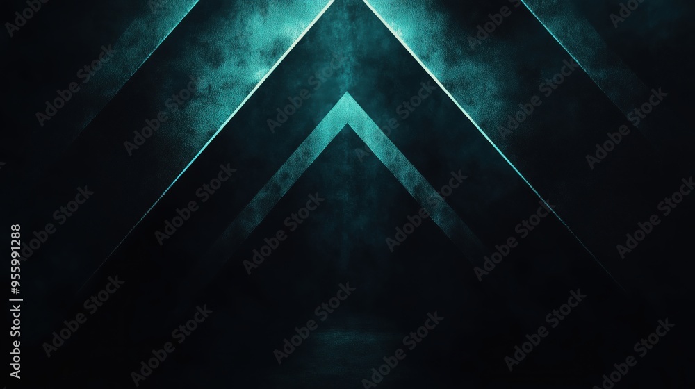 Poster a black and blue image of a triangle with a white line in the middle. the image has a futuristic and