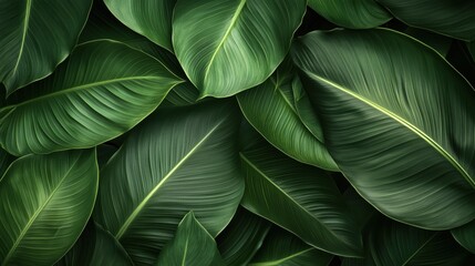 A close up of green leaves with water droplets on them. The leaves are arranged in a way that creates a sense of depth and texture. The image conveys a feeling of freshness and vitality