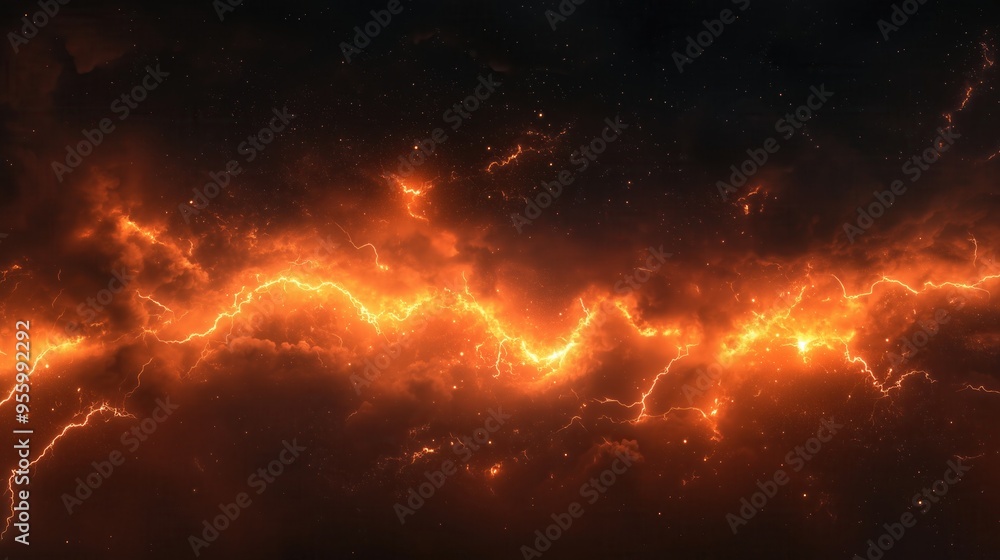 Aufkleber a long orange streak of light in space. the image is a computer generated image of a space scene