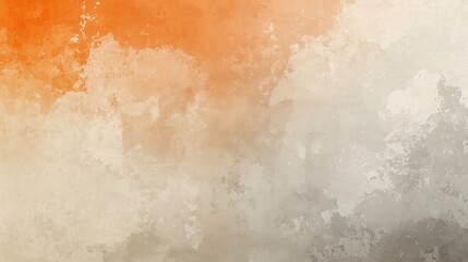 A painting of a cloudy sky with a splash of orange. The orange is in the middle of the painting and is surrounded by a greyish background. The painting has a moody and somewhat somber feel to it