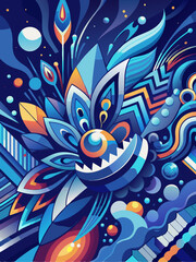 Fototapeta premium Abstract Blue and Orange Pattern with Geometric Shapes and Circles