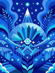 Abstract Geometric Mountain Landscape with Eye and Stars