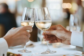 Obraz premium A business dinner where a client and service provider are toasting their continued relationship. Elegant