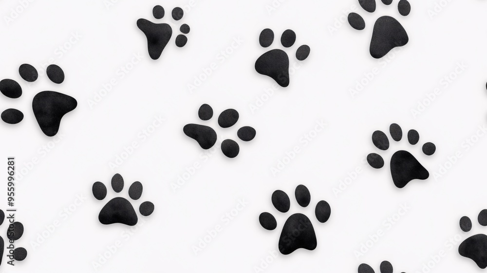 Poster paw prints pattern: a minimalist design featuring a repeating pattern of black paw prints on a white
