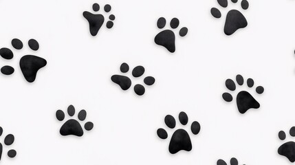 Paw Prints Pattern: A minimalist design featuring a repeating pattern of black paw prints on a white background, evoking a sense of playful charm and animal companionship. 
