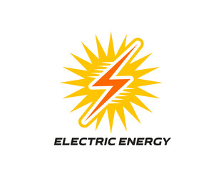 Electric energy icon of lightning with electricity spark flash, vector emblem. Electric energy provider service or power generation company sign for electro car charge station or electronic appliance