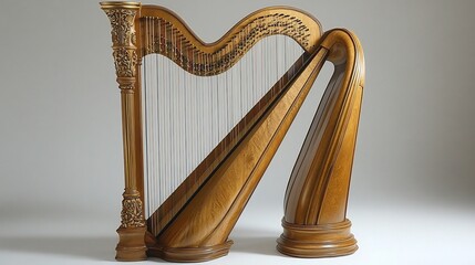 Concert harp elegant curves golden frame and numerous strings