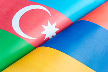 Background of the flags of the azerbaijan armenia. concept of interaction or counteraction between...