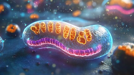 3D Illustration of a Mitochondrion with Detailed Structure