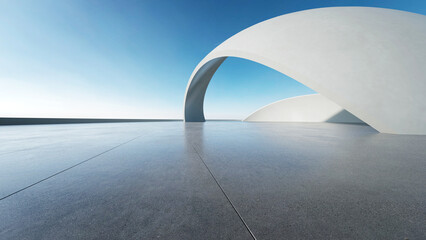 Obraz premium 3d render of abstract curve structure futuristic architecture with empty concrete floor