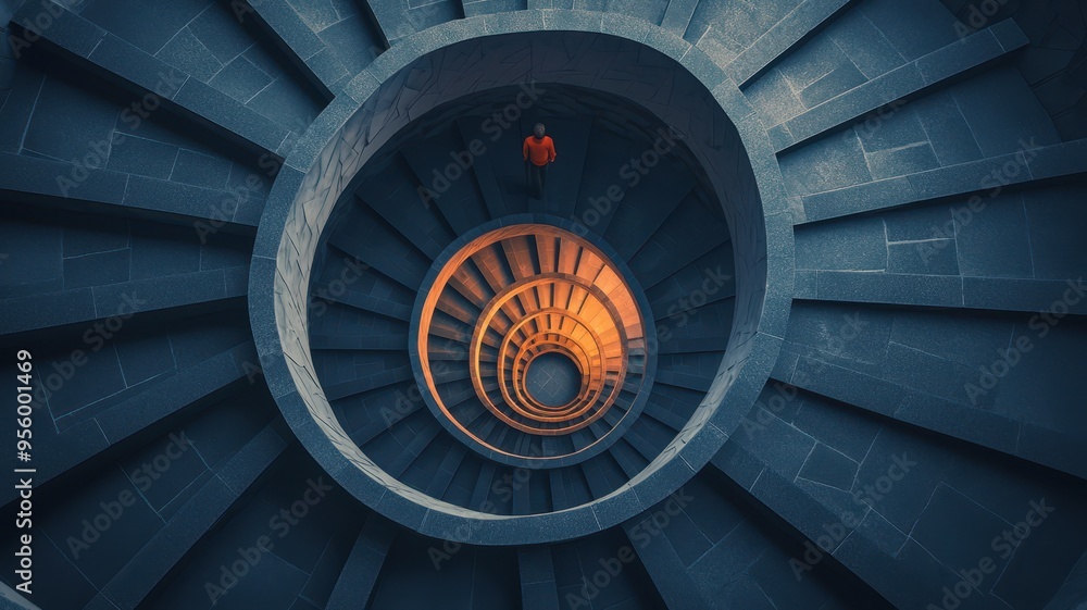 Aufkleber a mesmerizing spiral staircase with a warm light illumination, showcasing complex geometric patterns