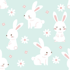 Happy Easter Day.Cute spring easter rabbit and daisy pattern design. Seamless bunny floral pattern for wrapping paper print and baby greeting card textile. 