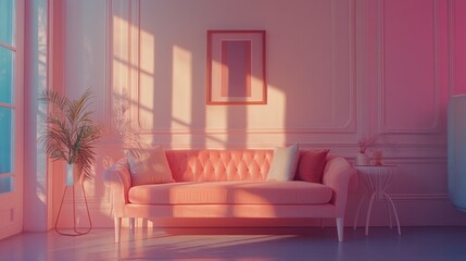 Colorful living room that Pastel color with sofa and room decoration. 3D rendering