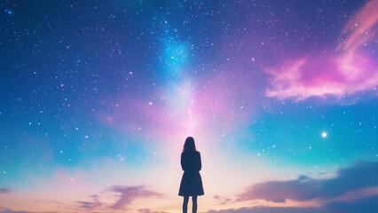 Obraz premium 星空を見ている女性