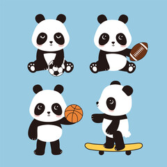 Obraz premium Collection of panda playing balls. Panda cliparts for fabric textile print wrapping paper design. Vector illusrtation.